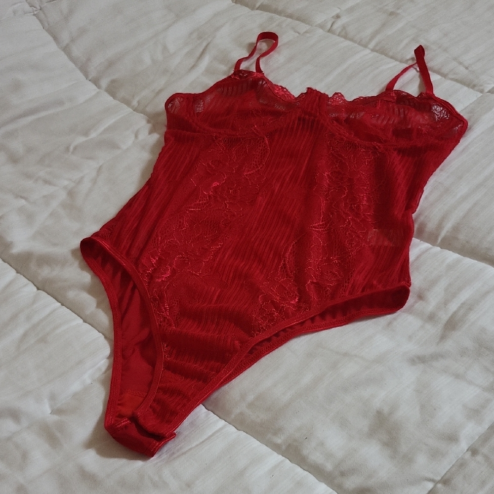 Elegant Red Lace Bodysuit